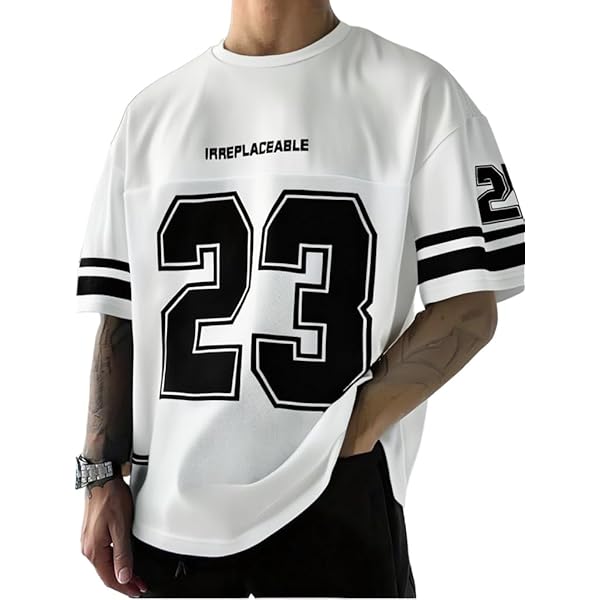 SOLY HUX Men's Jersey Shirts Number Graphic V Neck Drop Shoulder